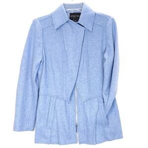 Etcetera Wool Blend Collared Front Zip Jacket Hand Pockets Blue Womens Size 8
